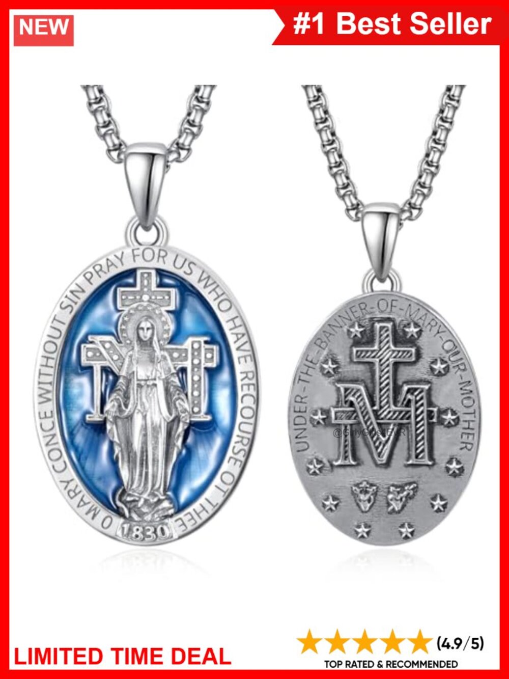925 Sterling Silver Patron Saint Necklace Miraculous Medal Pendant Religious